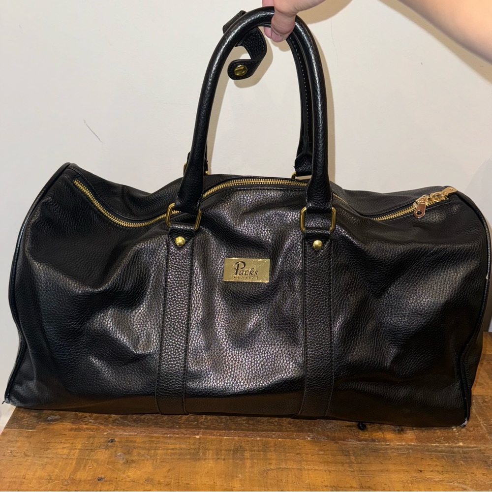 Packs Project Black & Gold Faux Leather Duffle Bag